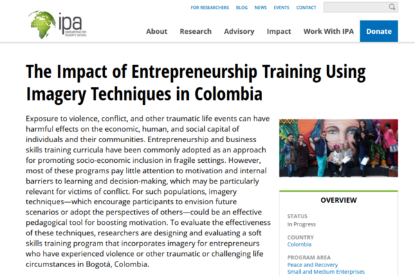 Screenshot of webpage on the Innovations against poverty action website
