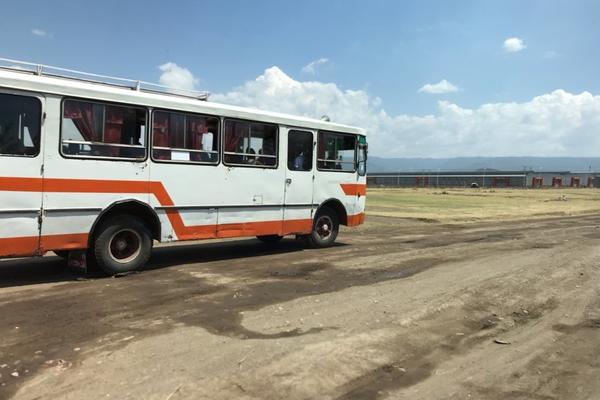 Bus driving on a road in Hawassa
