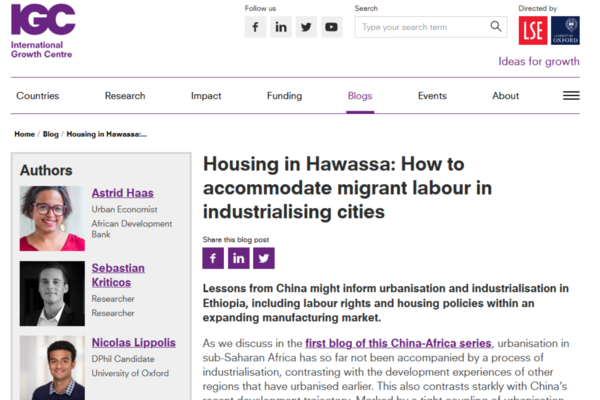 Screenshot of Housing in Hawassa ICG blog post