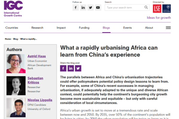 Screenshot of What a rapidly urbanising Africa can learn from China’s experience blog