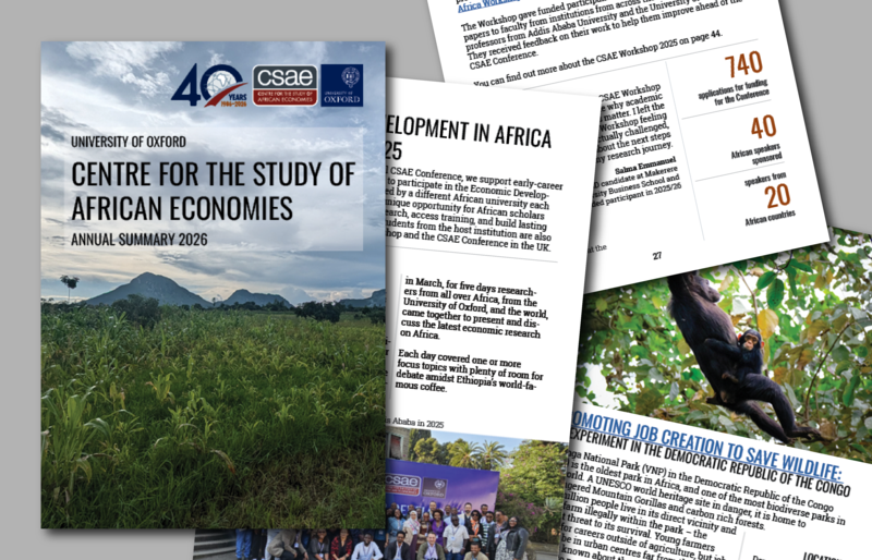 Pages from the CSAE Annual Summary 2026 booklet on a grey background