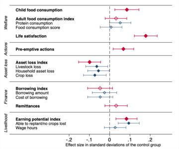 Results map summarising the welfare effect of the cash transfer relative to the control group