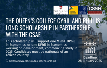 Graphic for CSAE Queen's College scholarship with photo of Radcliffe Camera by John Cairns