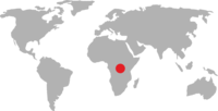 World map pointing to the Democratic Republic of Congo