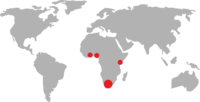 World map pointing to Ghana, Nigeria, Kenya, Botswana and South Africa