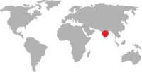 World map pointing to India