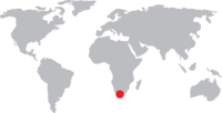 World map with red dot on South Africa