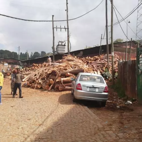 Pile of wood stored outside a factory in Addis Ababa