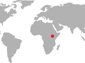 World map pointing to Uganda