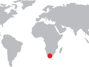 World map with red dot on South Africa