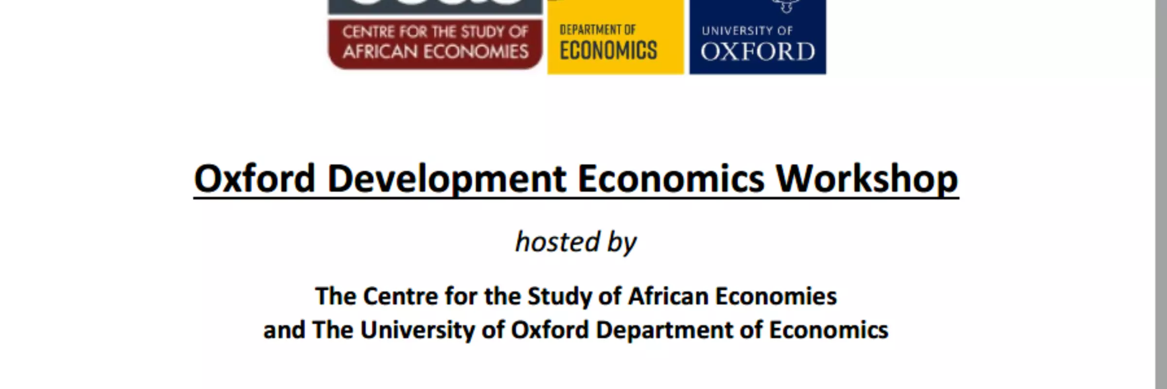 Screenshot of title page of programme for OxDev 2022