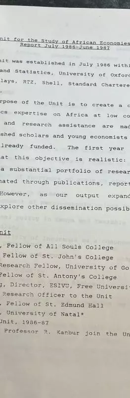  Unit for the Study of African Economies Report, July 1986 - June 1987
