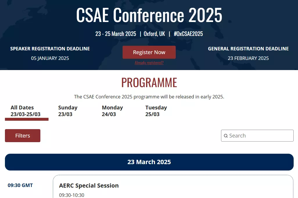 CSAE Conference 2025 programme screenshot